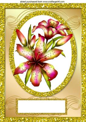 Pretty Pink Lillies in Glitter Gold Frame A4