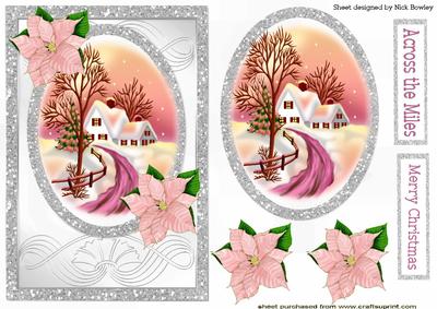 Pretty Pink Poinsettias with Snow Scene