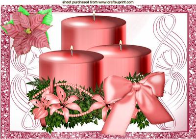 Pink Candles in Pink Glitter Frame A4