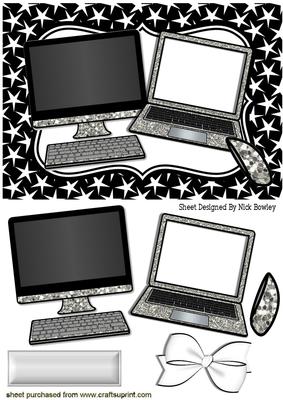 Black Glitter Computer & Laptop in Star Frame