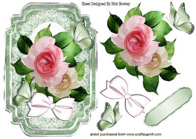 Pink Roses on a Plaque with Butterflies
