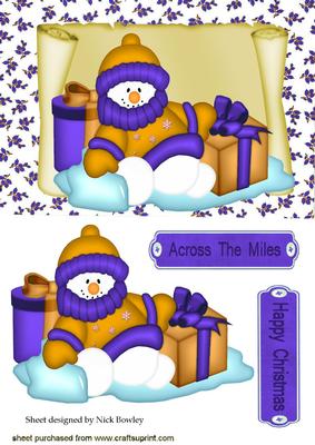 Snowman in Gold Wrapped Up Warm on Scroll