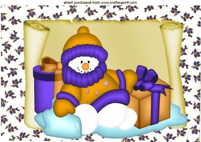 Snowman in Gold Wrapped Up Warm on a Scroll A4