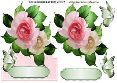 Pink Roses and Butterflies Over the Edge Card