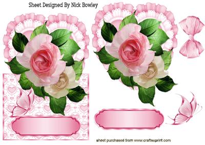 Pink Roses on a Frill Heart Over the Edge Card