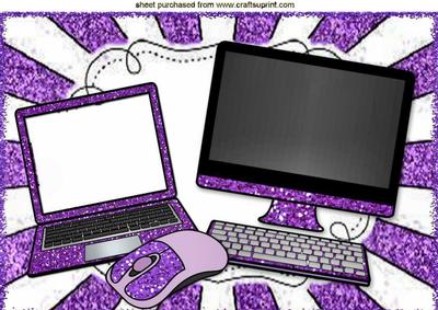 Purple Glitter Laptop and Comp in Abstract Frame A4