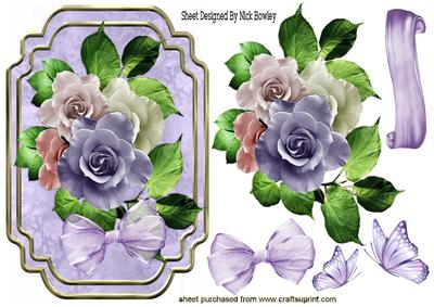 Lilac Roses with Bow & Butterflies