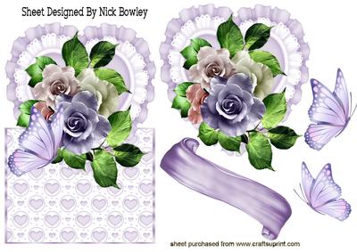 Lilac Roses with Butterflies Over the Edge Card