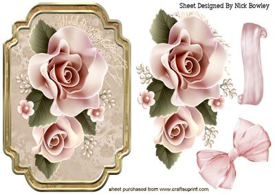Peach Roses in Ornate Frame with Bow