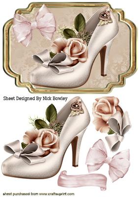 Cream Shoe in Ornate Frame with Peach Roses