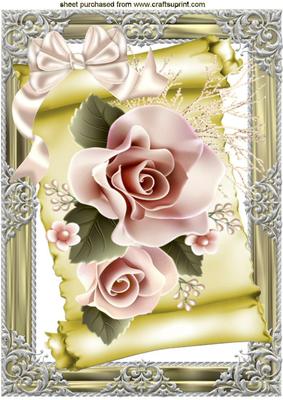 Peach Roses on a Scroll with Bow A4