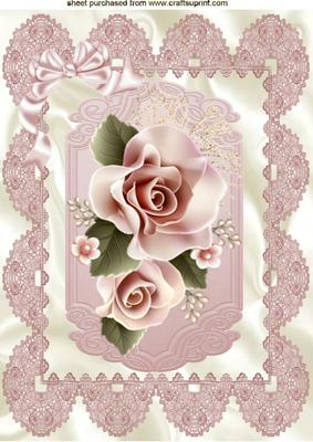Peach Roses on a Plaque with Crotchet Lace A4