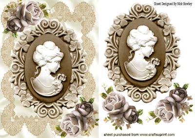 Vintage Lady Cameo in Coffee & Cream with Roses