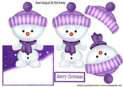 Little Snowman in Purple Bobble Hat Over the Edge Crd