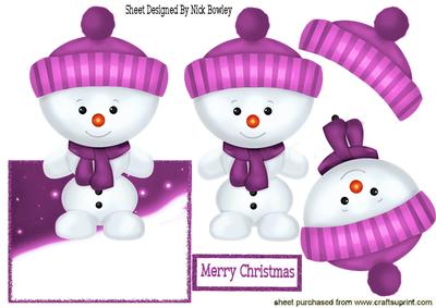 Little Snowman in Pink Bobble Hat Over the Edge Crd