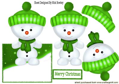 Little Snowman in Green Bobble Hat Over the Edge Crd