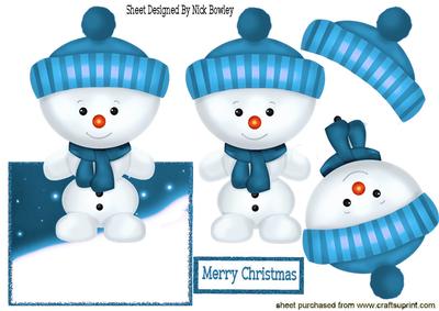Little Snowman in Turq Bobble Hat Over the Edge Crd