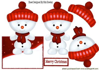 Little Snowman in Red Bobble Hat Over the Edge Crd