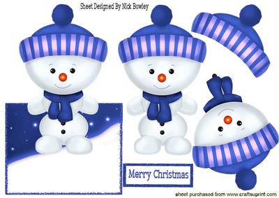 Little Snowman in Blue Bobble Hat Over the Edge Crd