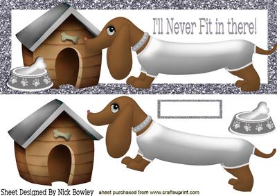 Cute Sausage Dog in White with Kennel Dl Card