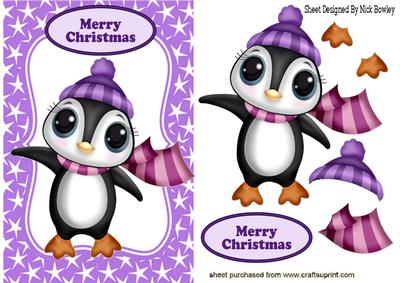 Cute Little Penguin in Hat and Scarf