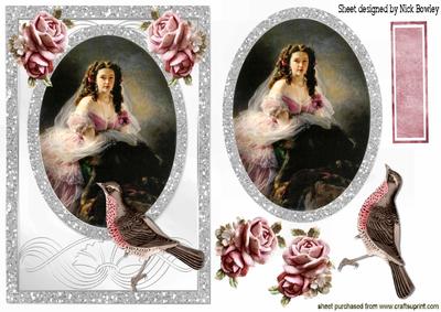 Beautiful Vintage Lady with Bird Topper & Card