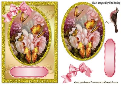 Pretty Butterflies & Bird with Glitter Topper & Card