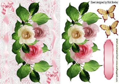 Cascading Pink Summer Roses on Lace with Bows