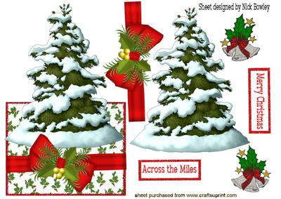 Christmas Tree with Snow and Bells Over the Edge Crd