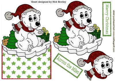 Polar Bear on Ice in Santa Hat Over the Edge Crd