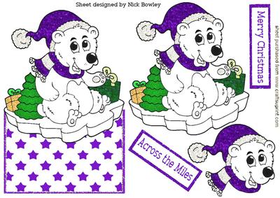 Polar Bear on Ice in Purple Santa Hat Over the Edge Crd