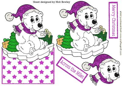 Polar Bear on Ice in Cerise Hat Over the Edge Card