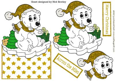 Polar Bear on Ice in Gold Hat Over the Edge Crd