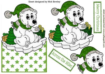 Polar Bear on Ice in Green Hat Over the Edge Crd