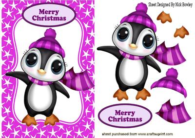 Little Penguin in Cerise Bobble Hat in Star Frame