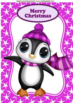 Little Penguin in Cerise Bobble Hat A4