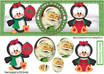 Cute Little Penguins & Santa Pyramids Dl Card