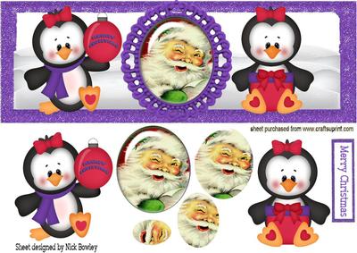Cute Little Penguins in Purple & Santa Pyramids Dl