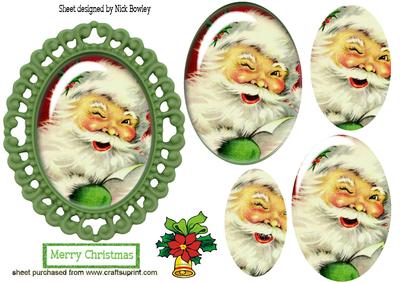 Jolly Santa in Ornate Frame Oval Pyramids