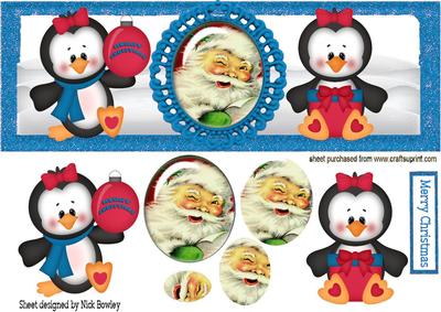Cute Little Penguins in Blue, with Santa Dl Card