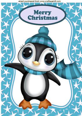 Litle Penguin in Blue Bobble Hat in Star Frame A4