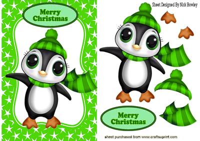 Little Penguin in Green Bobble Hat in Star Frame