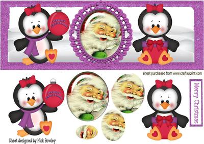Cute Little Penguins in Pink with Santa Dl Card