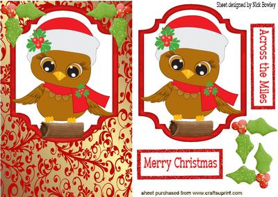 Little Owl in Santa Hat Topper & Card