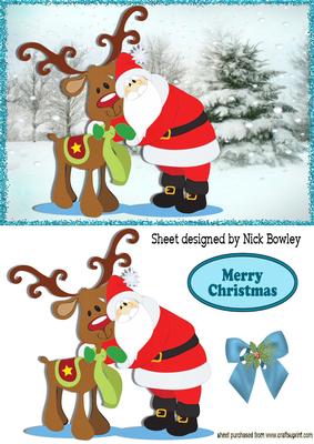 Big Santa Cuddles with His Reindeer