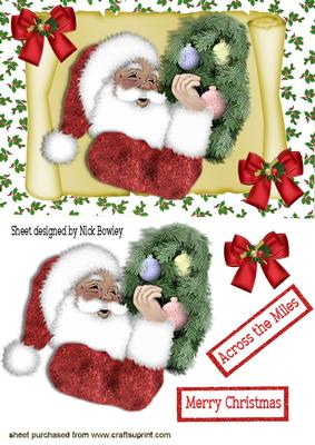 Lovely Santa on a Scroll with Holly