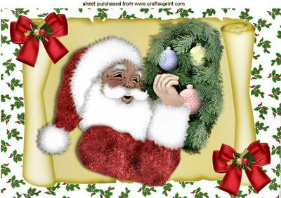 Lovely Santa on a Scroll with Holly A4