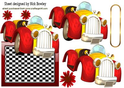Red and Yellow Toon Car Over the Edge Card