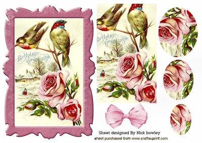 Birds & Pink Roses, Card, Topper, & Oval Pyramids