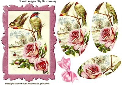 Birds and Pink Roses Oval Pyramids